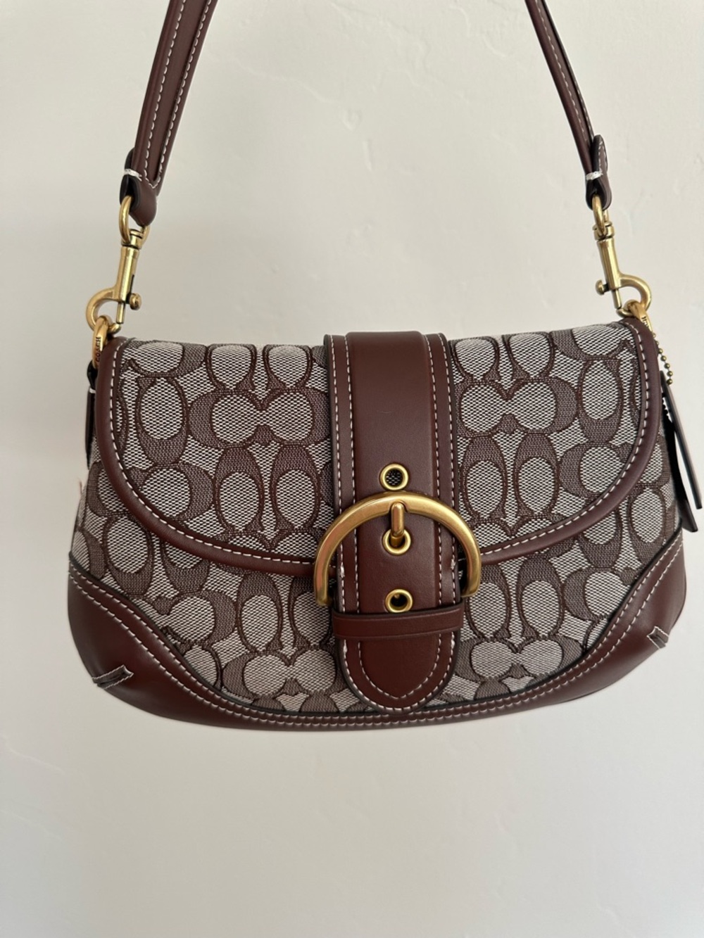 Coach SoHo Flap Bag Limited Re-edition Brown Signature-Print with Gold Buckle - Picture 4 of 16